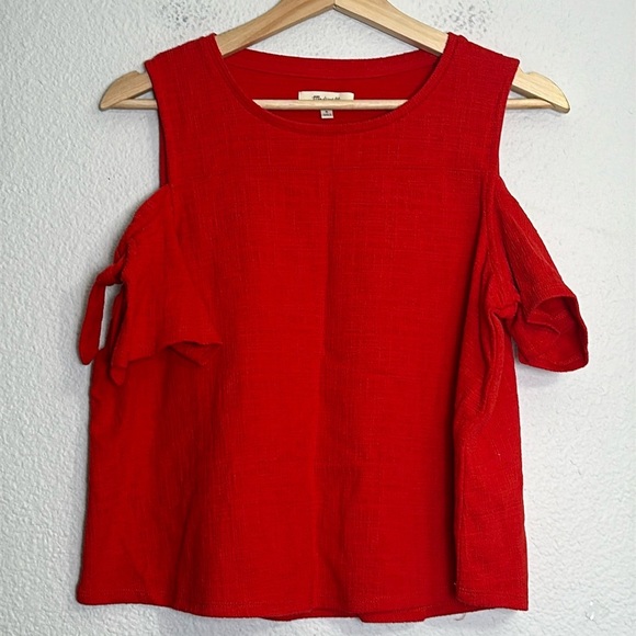 Madewell Skylark Cold Shoulder Short Sleeve Red Top Size Medium Cotton Blend - Picture 2 of 9